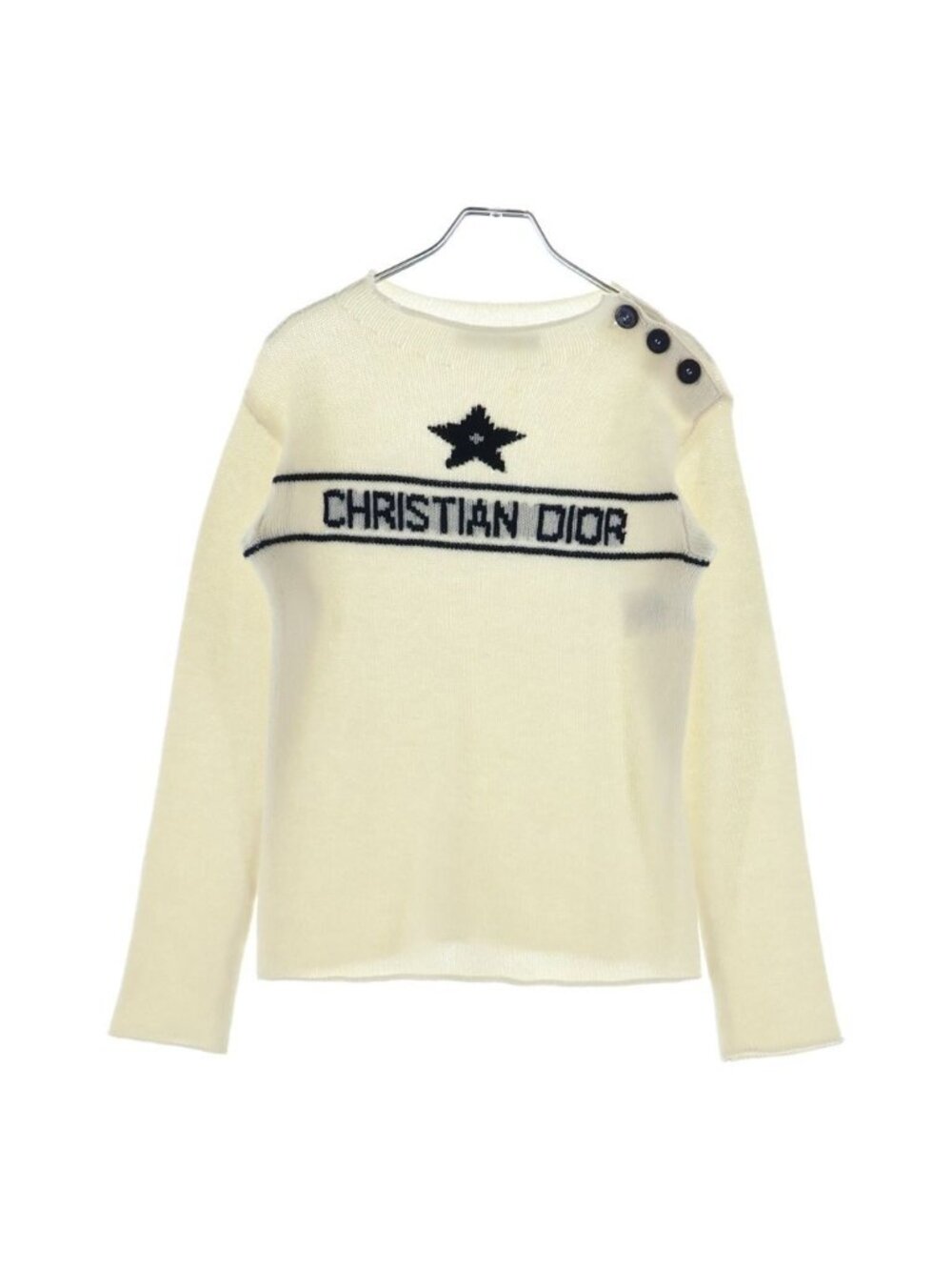 Dior Star Embroidery Logo Cashmere Knit Sweater White